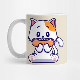 Cute Cat Eating Hotdog Cartoon Mug